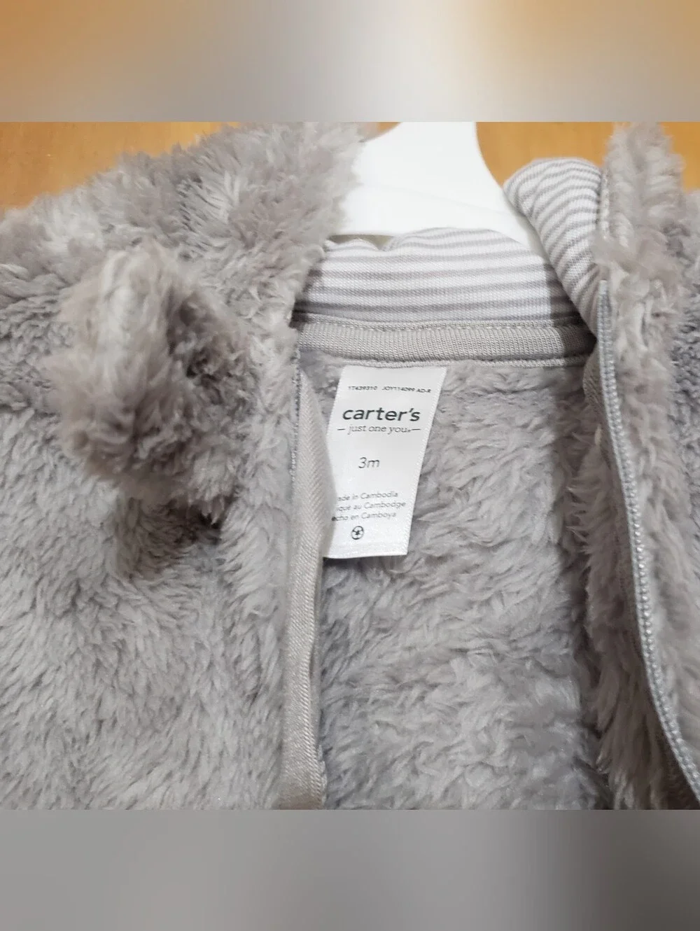Carter's Cozy Light Gray Plush Footed One-Piece